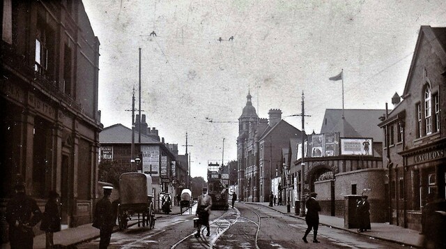 queens cinema on right looking up half acre to vestry hall photo from cinematreasures org uploaded by mike blakemore