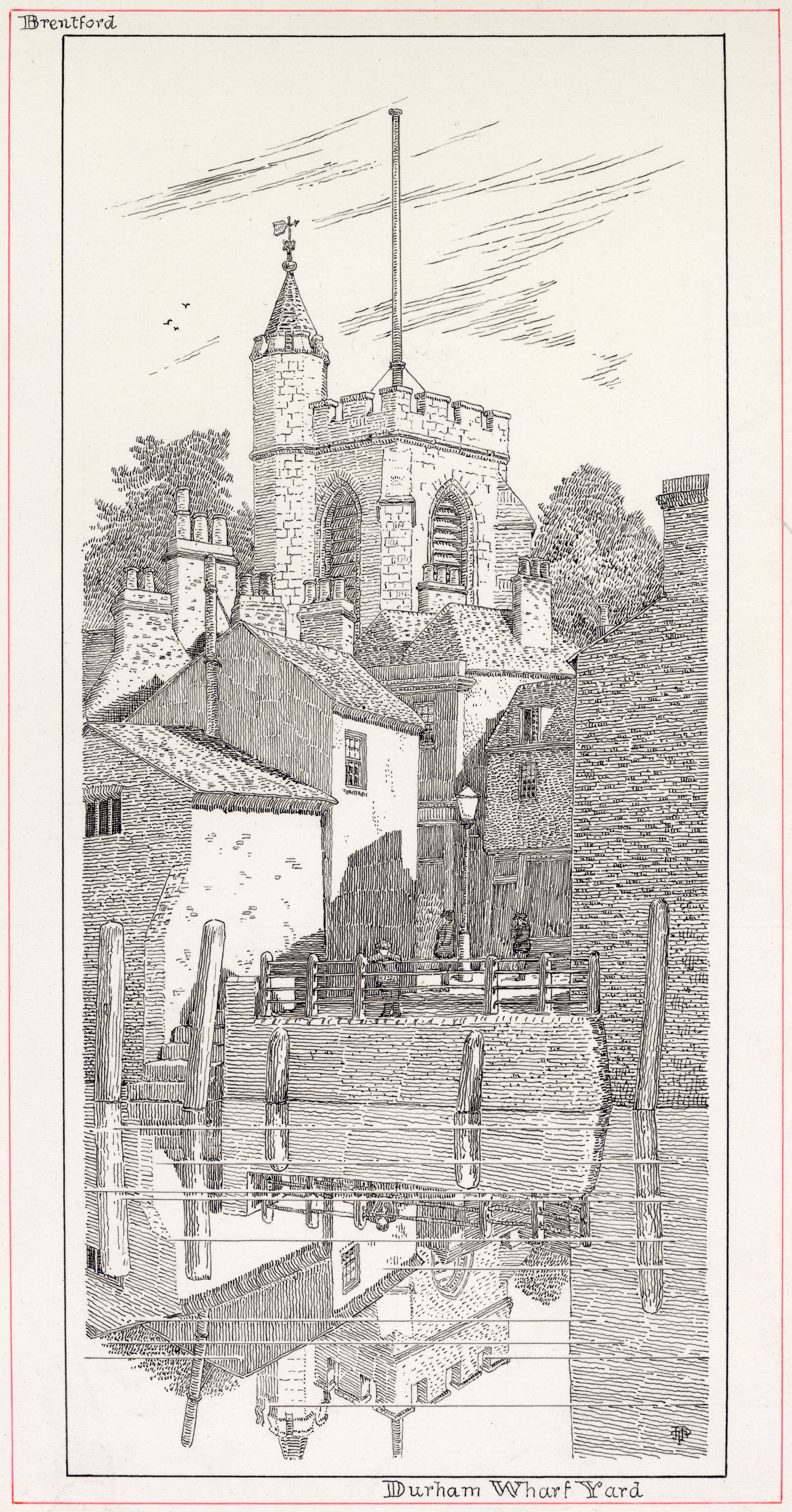 1905 Durham wharf yard drawing by john tavenor perry this wharf was on the lock side of the road before the bridge