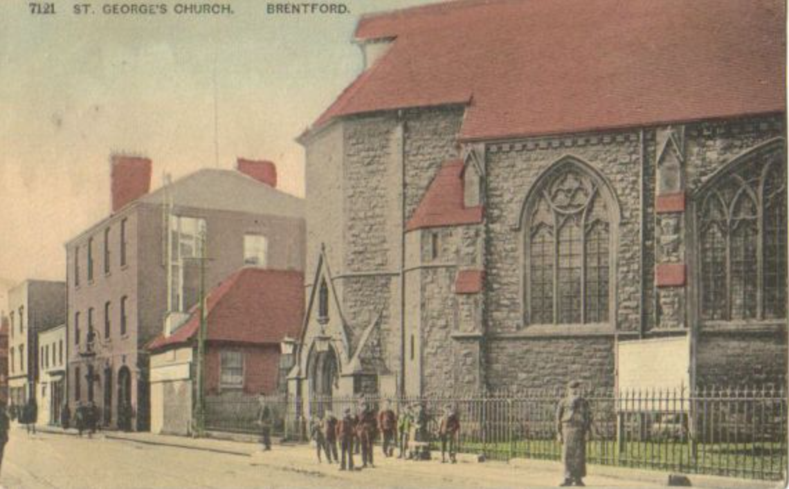 Early 1900s st georges church tinted postcard