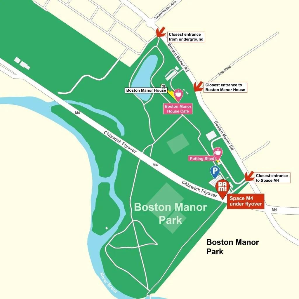 Map showing location of Boston Manor Arts Market
