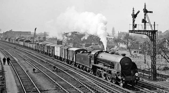 Steam train at Feltham Marshalling Yard